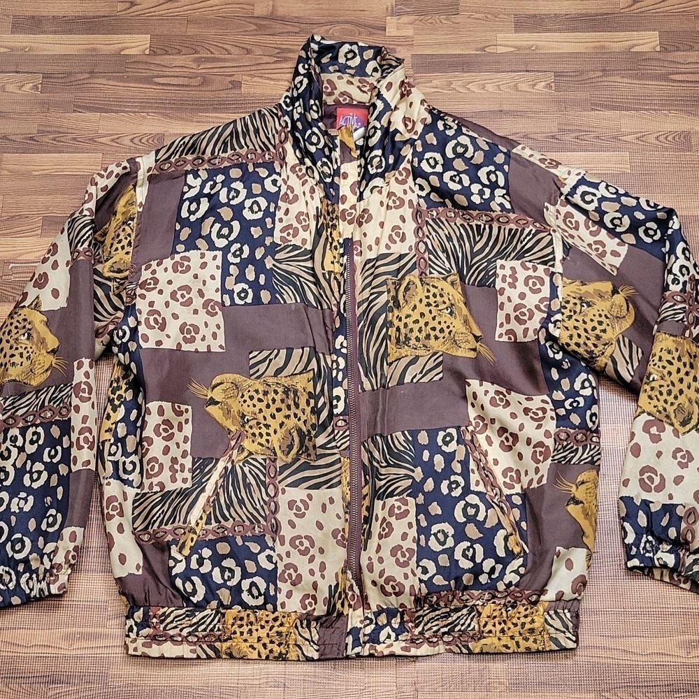 Vintage Active Studio 100% Silk Leopard Print Jacket size small